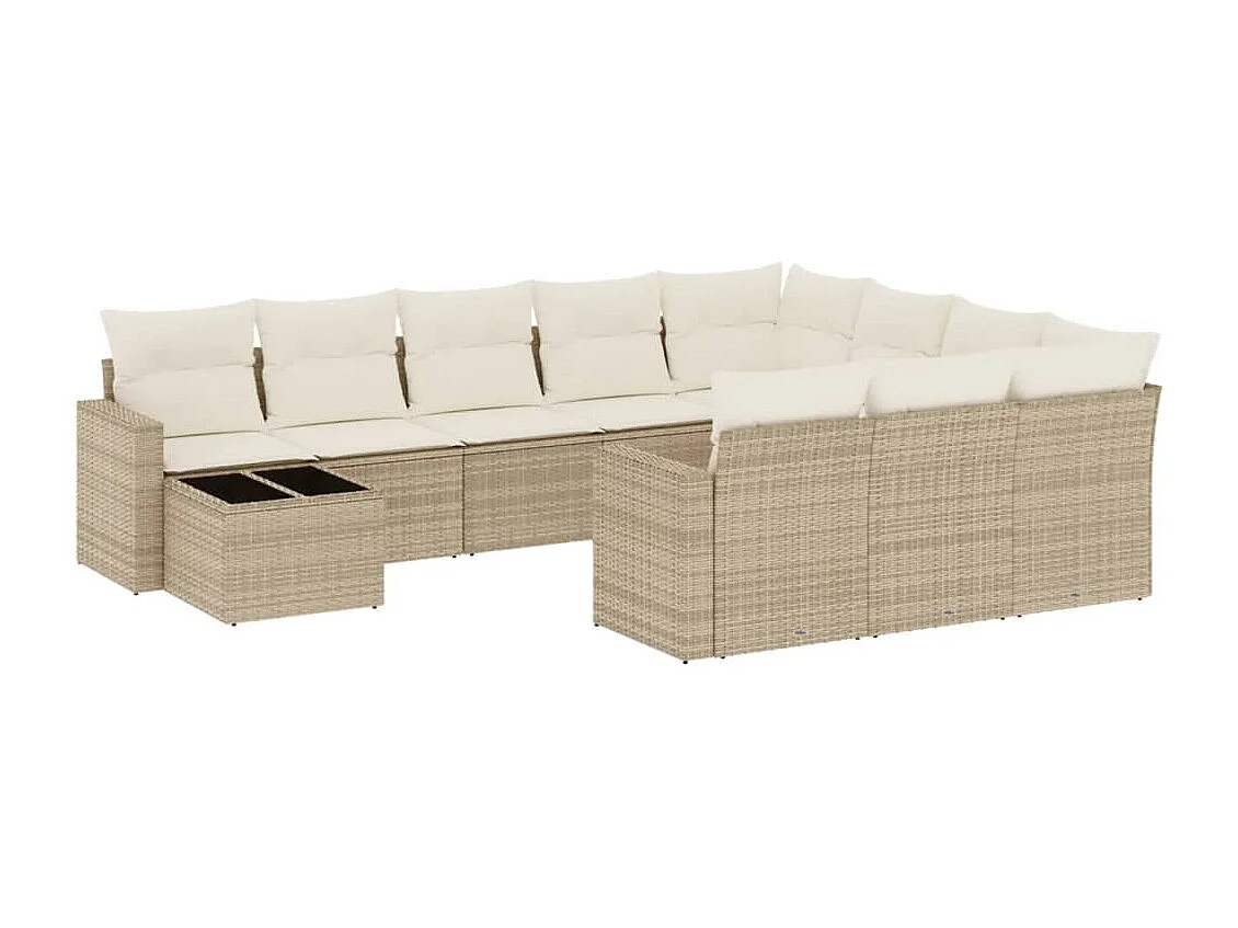 Mobili da giardino 11 pezzi con cuscini in resina intrecciata beige