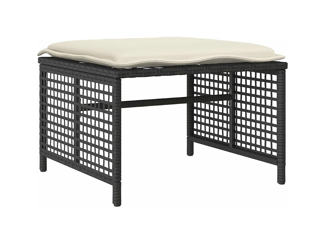 Mobile da giardino con cuscini 4 pezzi in vetro resina intrecciata nera