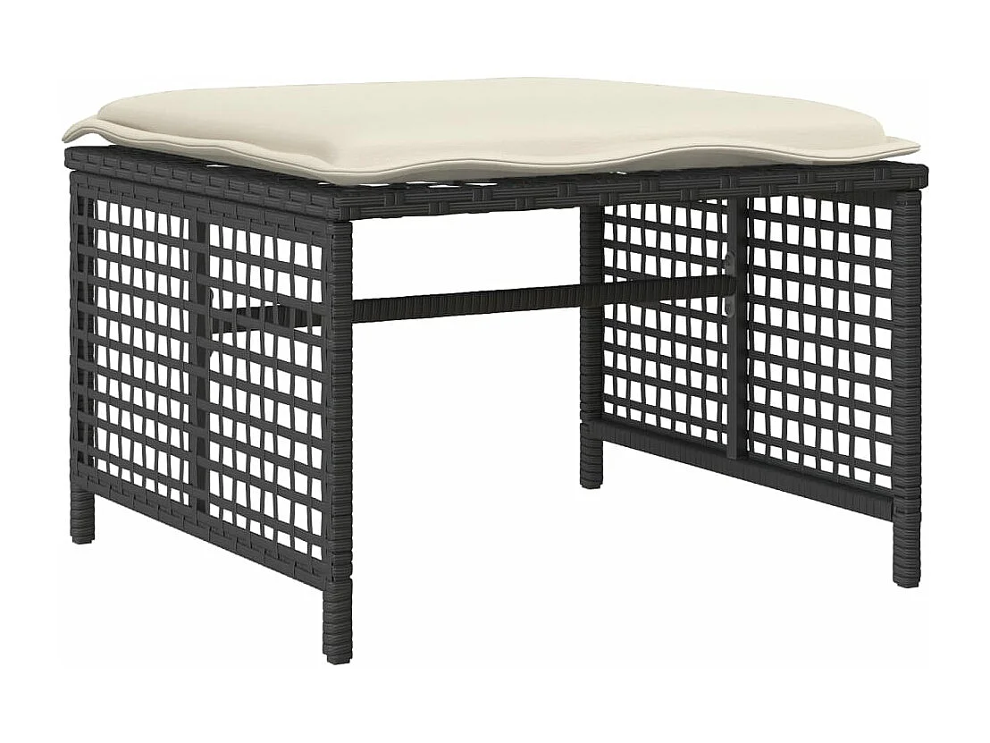 Salon de jardin avec coussins 4 pcs noir résine tressée verre