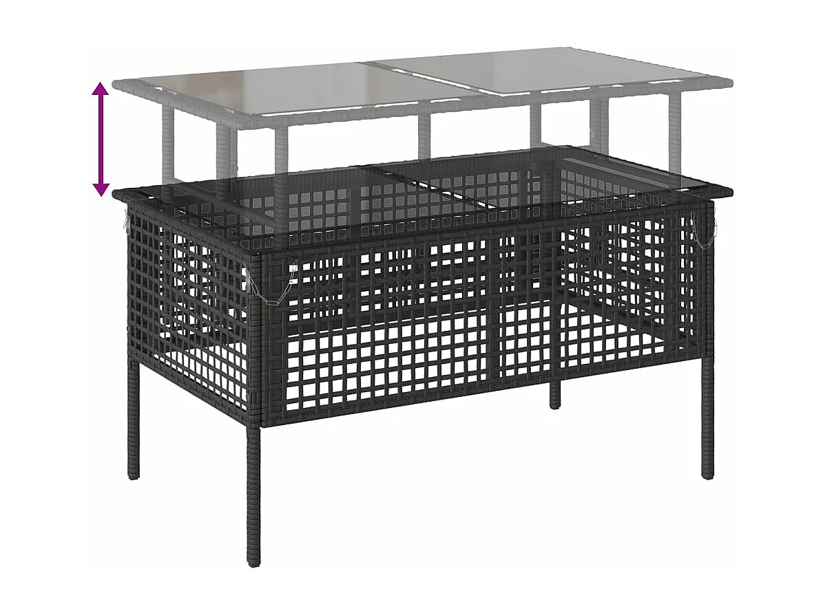 Salon de jardin avec coussins 4 pcs noir résine tressée verre