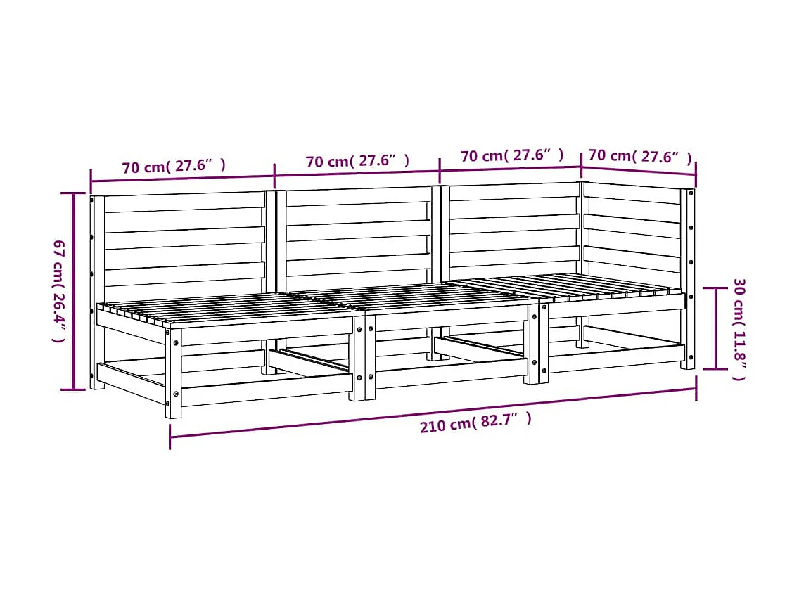 Canapé de jardin 3 places cire marron bois de pin massif