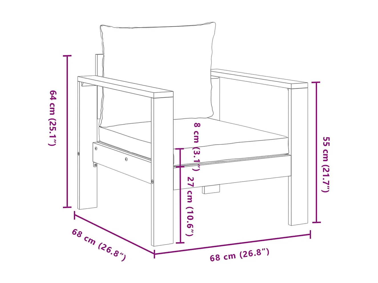 Chaise de jardin avec coussins bois massif d'acacia
