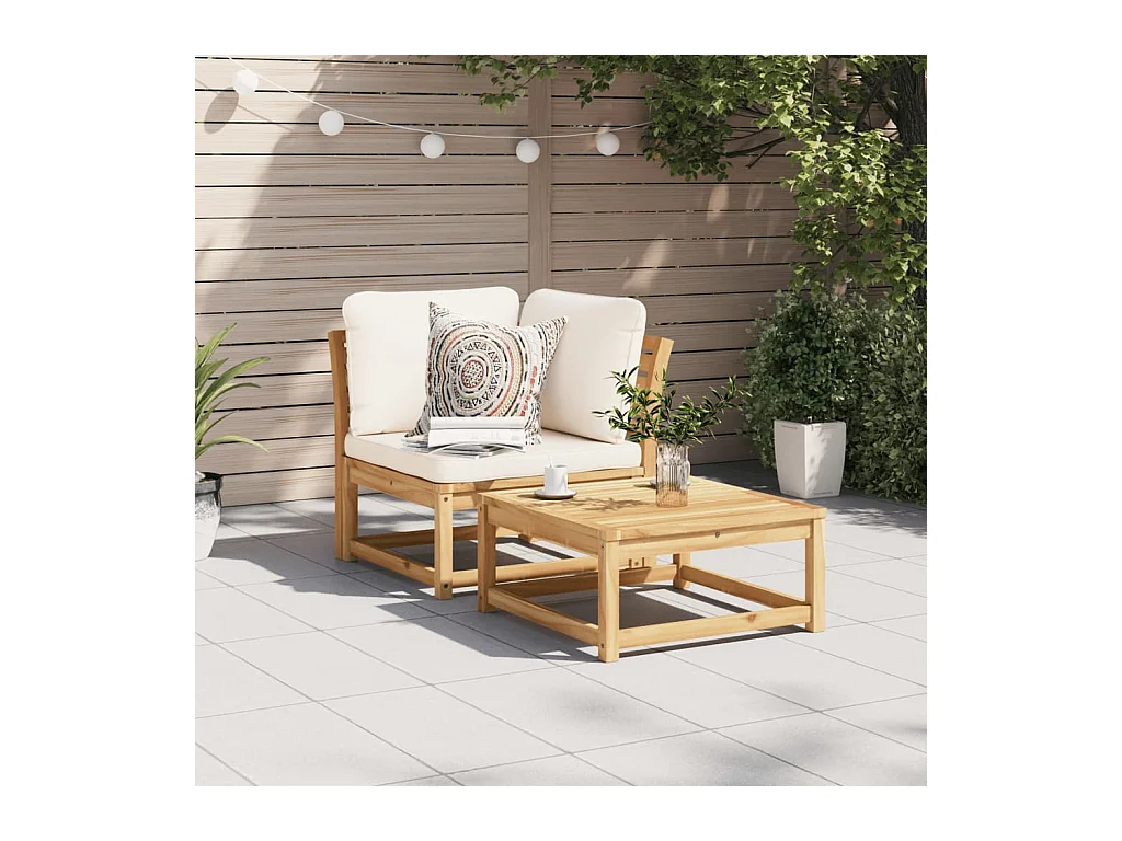 Canapé d'angle de jardin coussins 73x73x65cm bois massif acacia