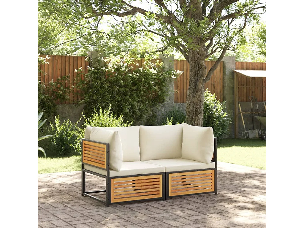 Garten-Ecksofa mit Kissen aus massivem Akazienholz