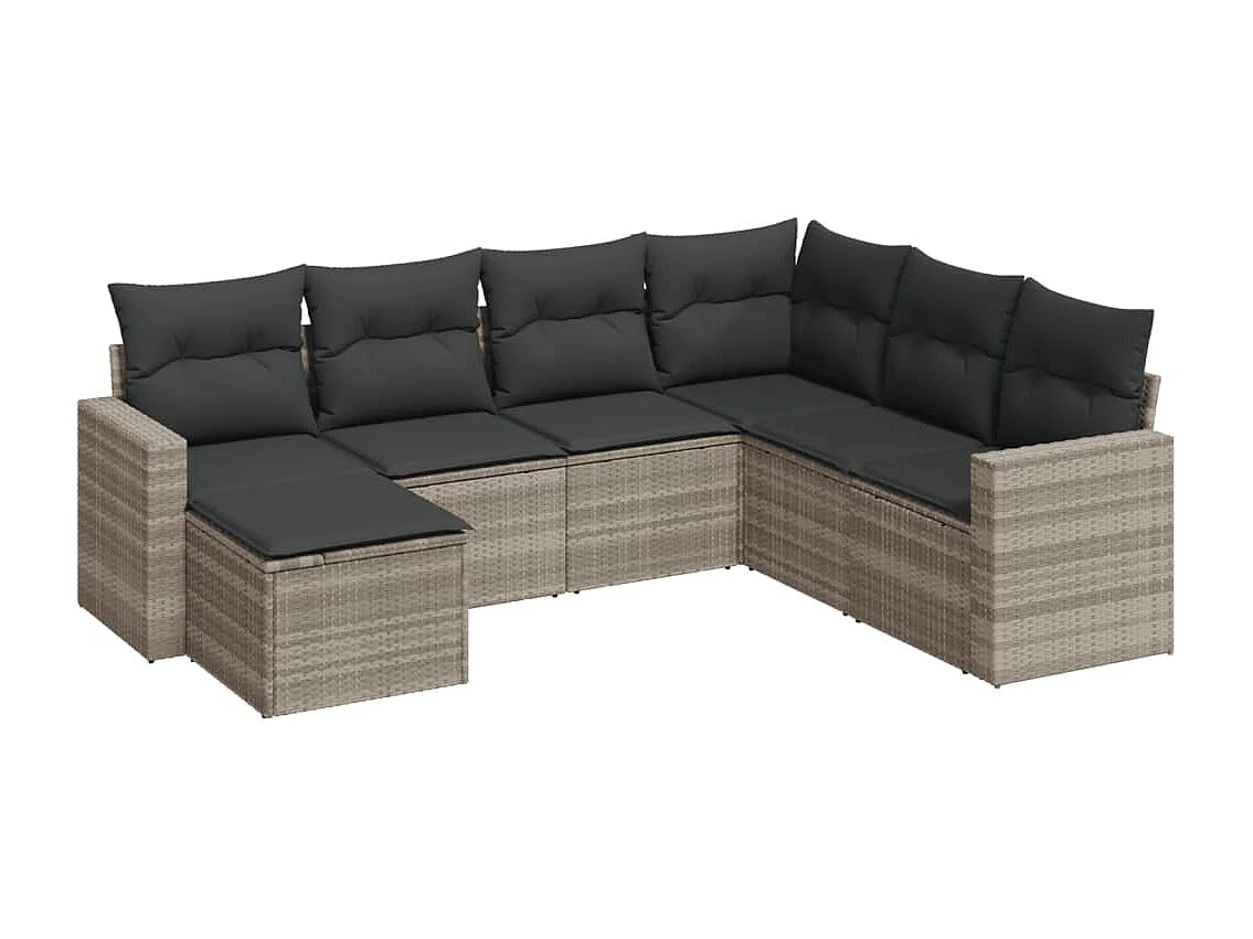 Mobile da giardino con cuscini 7 pz in resina intrecciata grigio chiaro