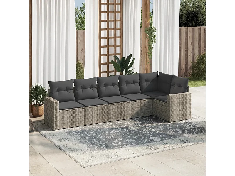 Salon de jardin 6 pcs avec coussins gris résine tressée