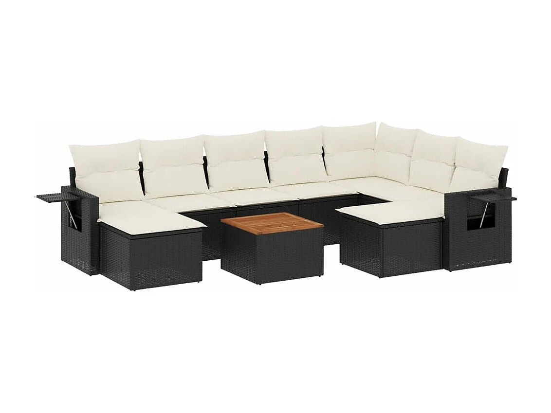 Mobili da giardino 10 pezzi con cuscini in resina intrecciata nera