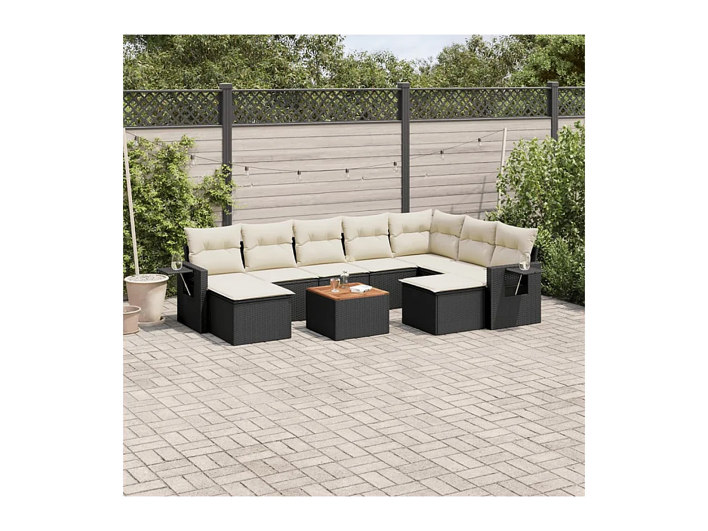 Salon de jardin 10 pcs avec coussins noir résine tressée