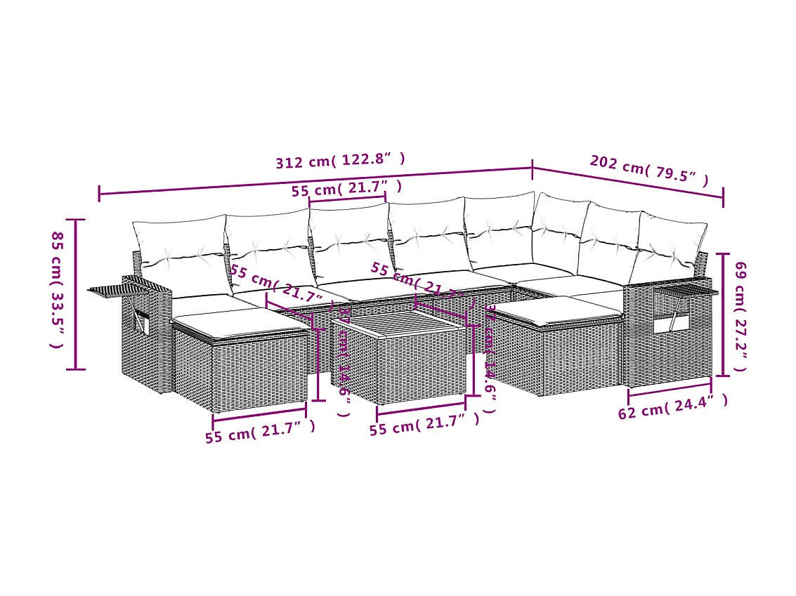 Salon de jardin 10 pcs avec coussins noir résine tressée