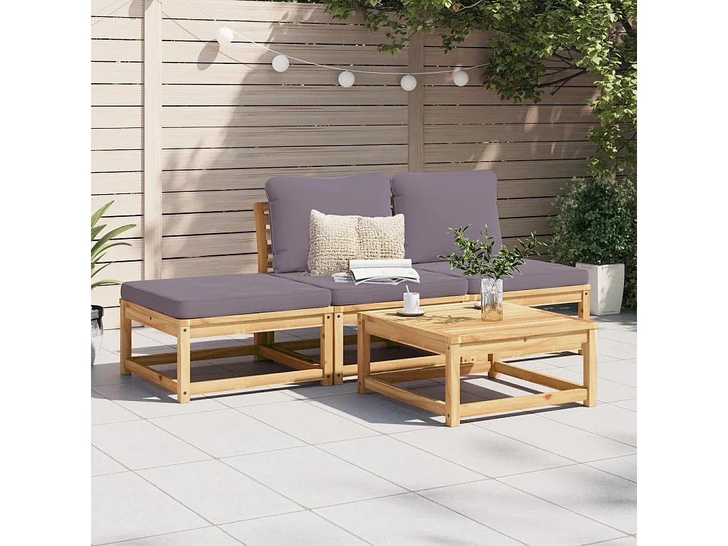 Salon de jardin 4 pcs avec coussins Bois d'acacia solide