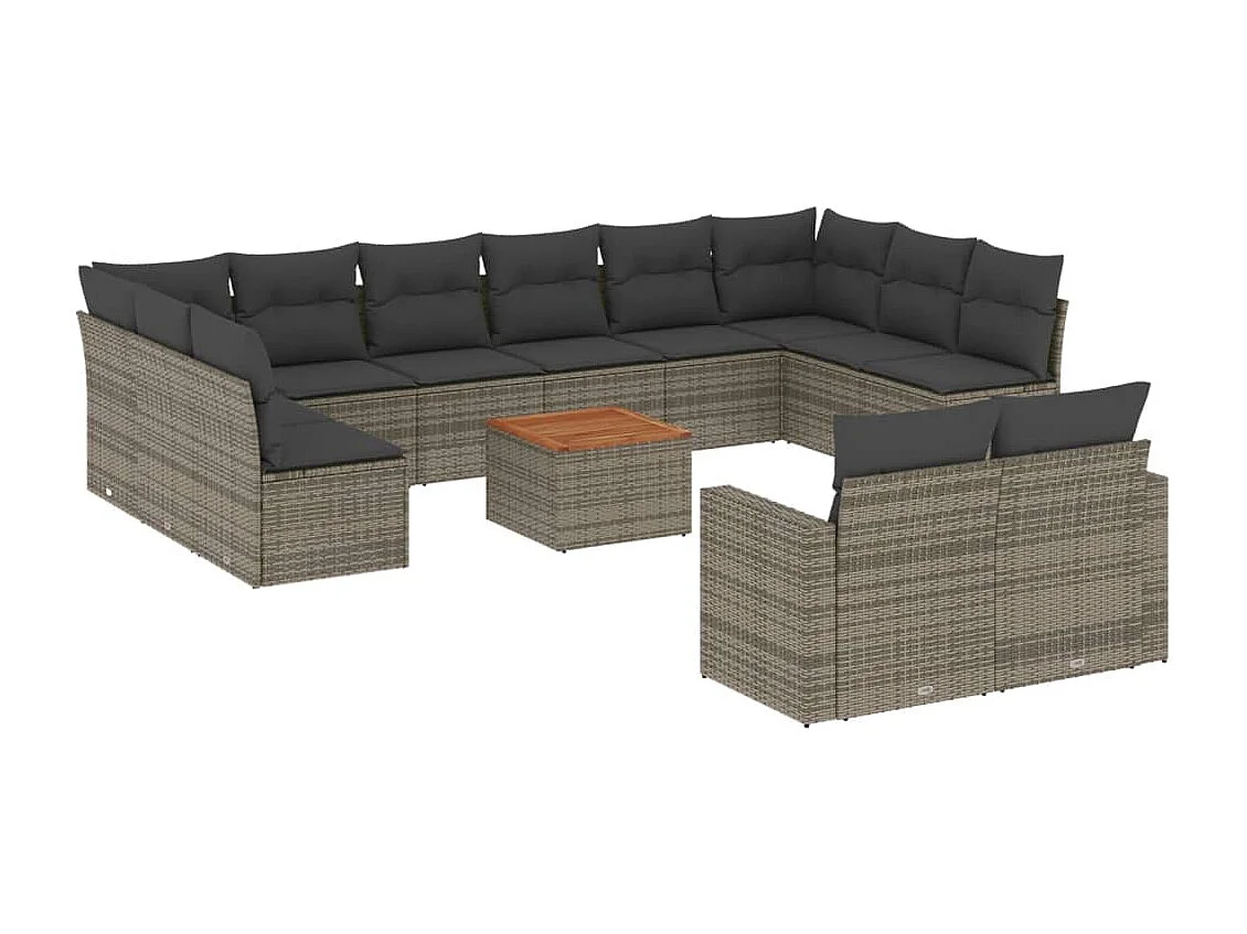 Salon de jardin avec coussins 13 pcs gris résine tressée