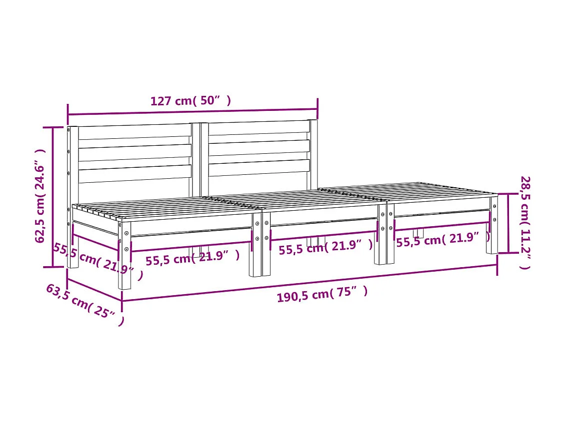 Canapé de jardin 3 places bois de pin massif