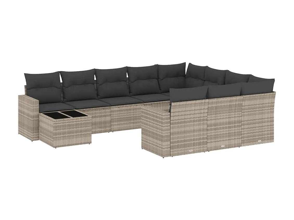 Mobili da giardino 11 pezzi con cuscini in resina intrecciata grigio chiaro