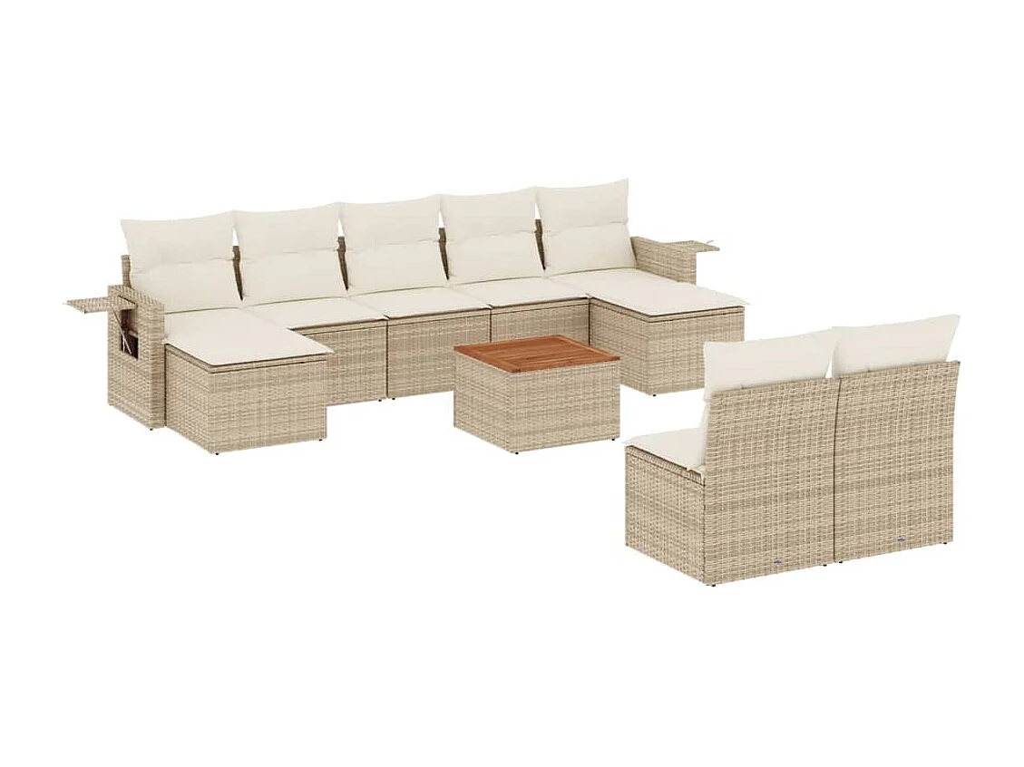 Tuinmeubelen met kussens 10 stuks beige geweven hars