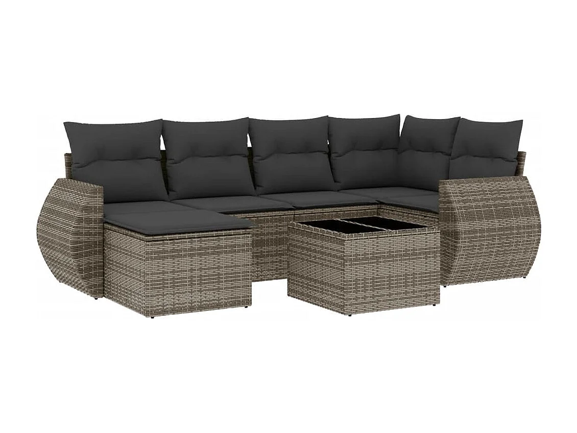 Salon de jardin avec coussins 7 pcs gris résine tressée