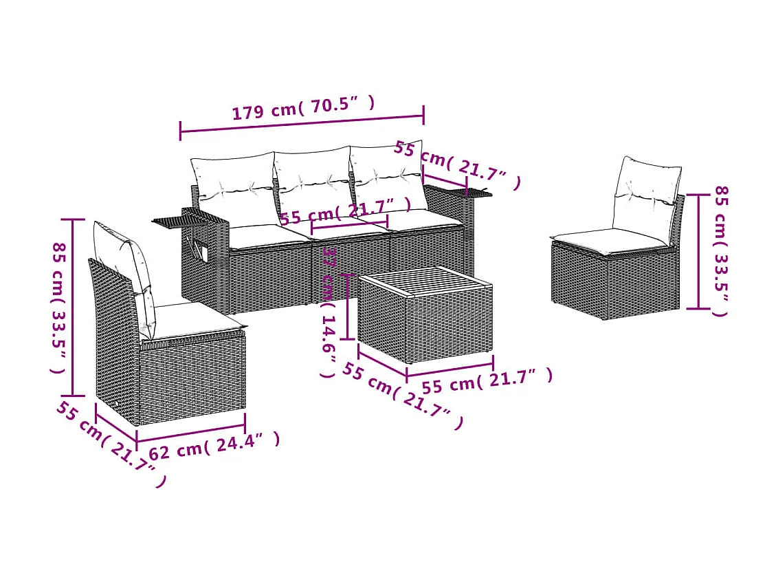 Salon de jardin avec coussins 6 pcs beige résine tressée