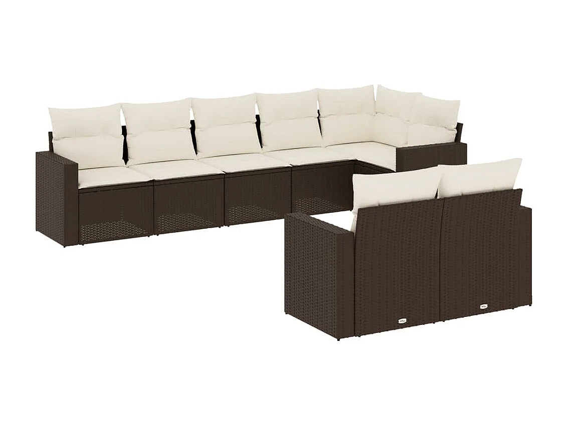 Mobili da giardino da 8 pezzi con cuscini in resina intrecciata marrone