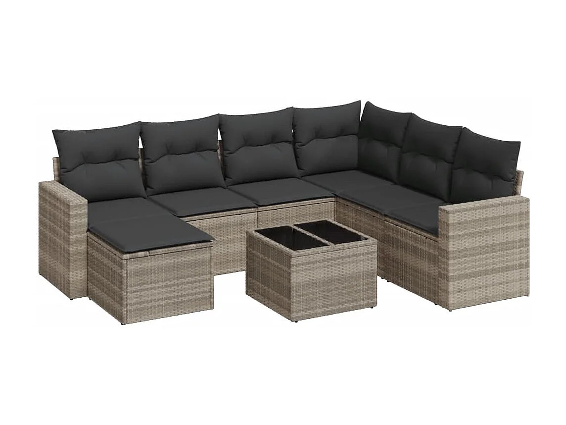 Salon de jardin 8 pcs avec coussins gris clair résine tressée