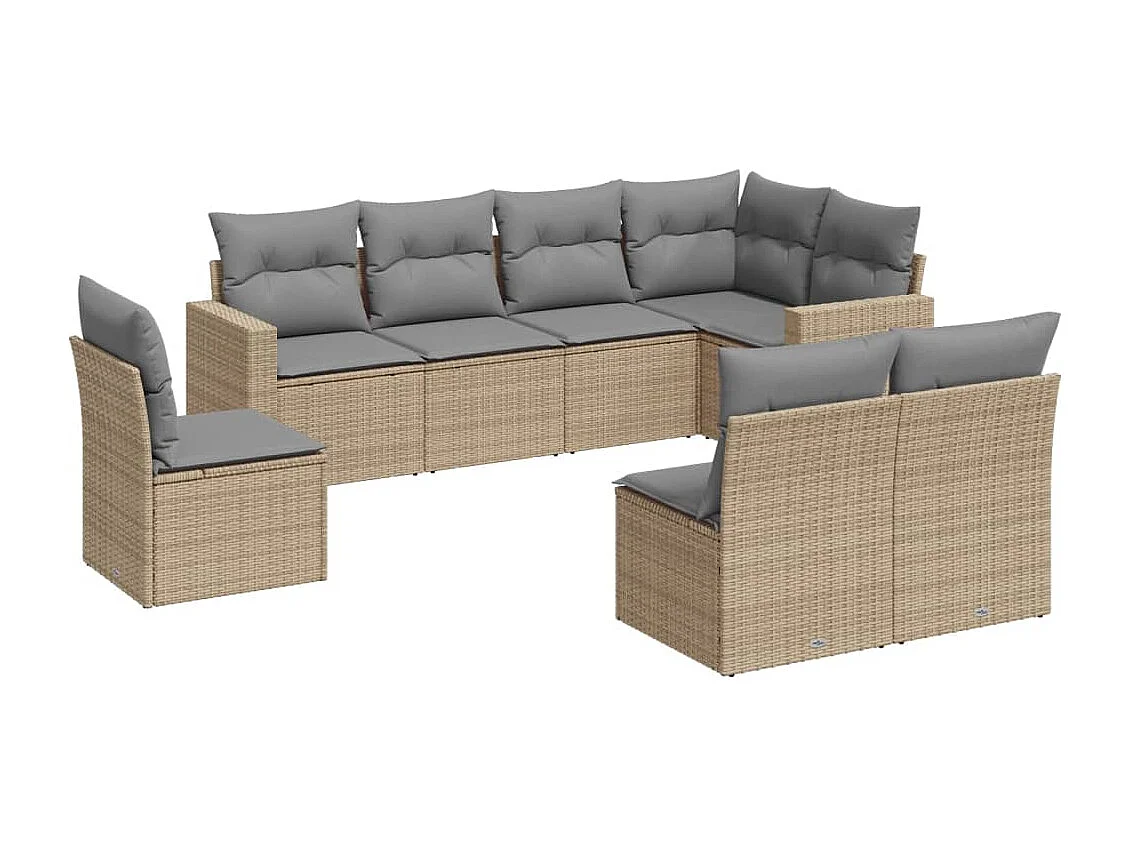 Mobile da giardino con cuscini 8 pz in resina intrecciata beige