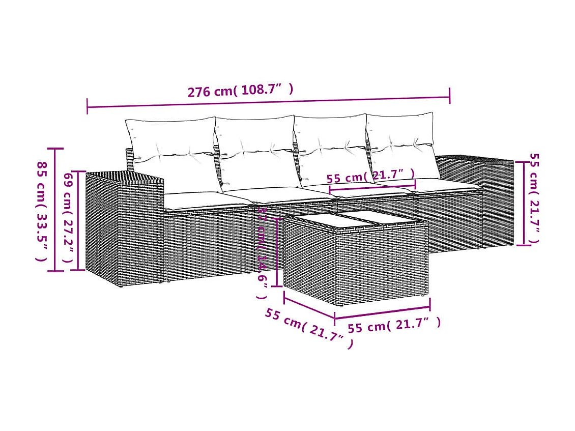 Salon de jardin avec coussins 8 pcs beige résine tressée