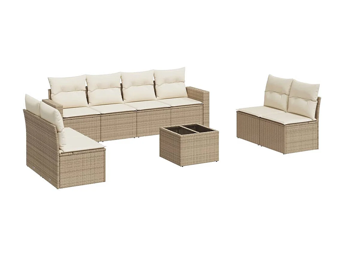 Salon de jardin avec coussins 9 pcs beige résine tressée