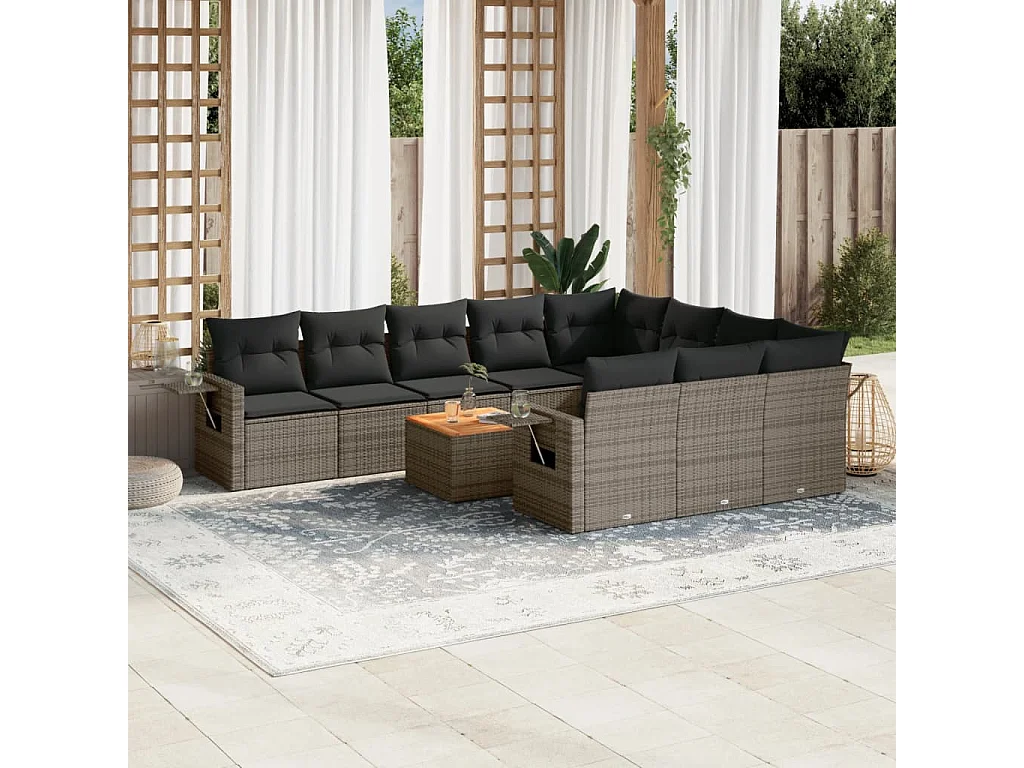 Salon de jardin 11 pcs avec coussins gris résine tressée