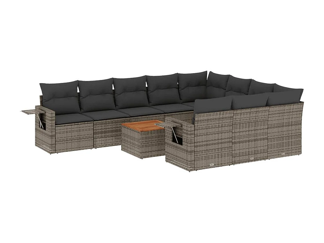 Salon de jardin 11 pcs avec coussins gris résine tressée