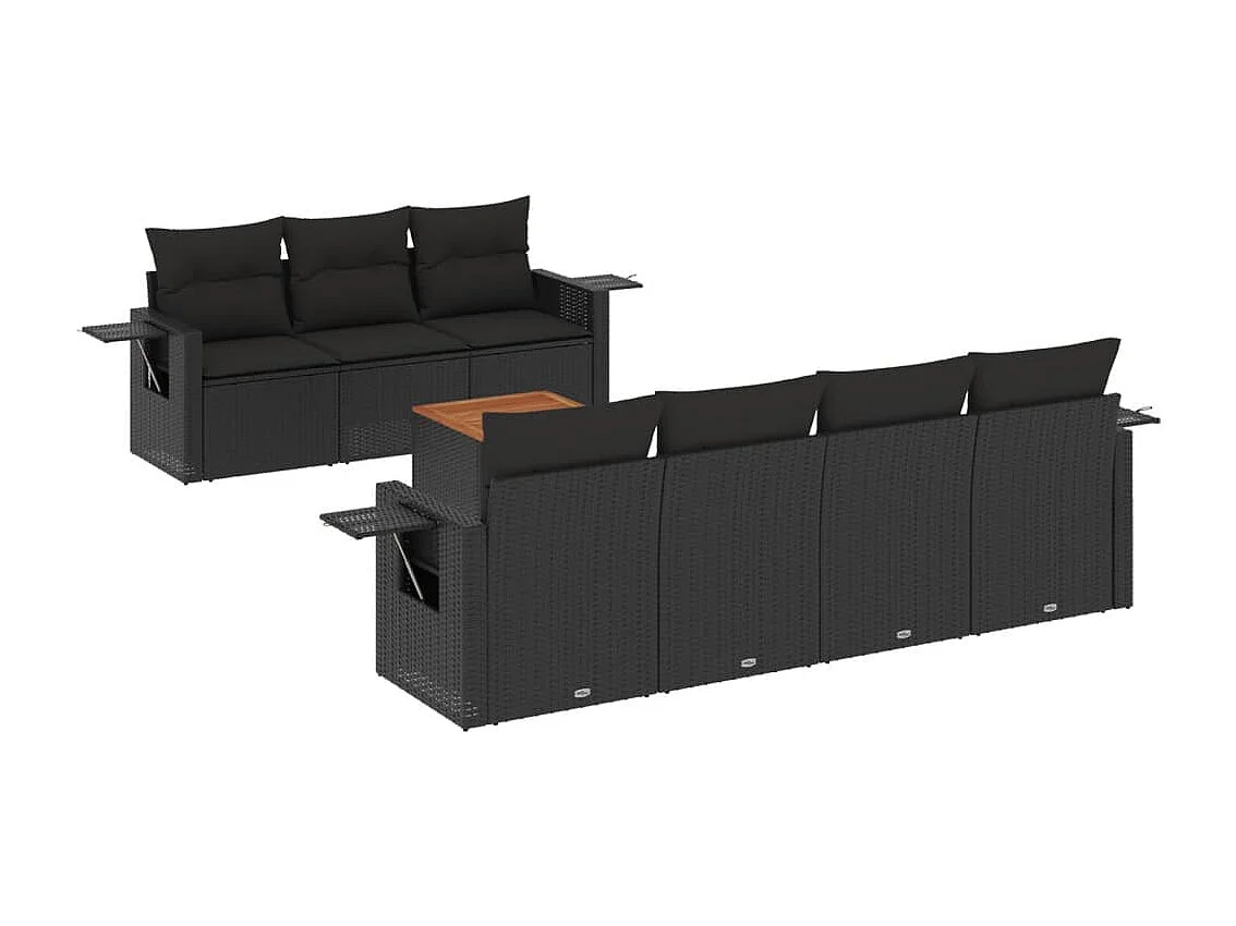 Salon de jardin 8 pcs avec coussins noir résine tressée