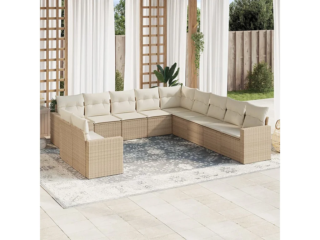 Salon de jardin 11 pcs avec coussins beige résine tressée