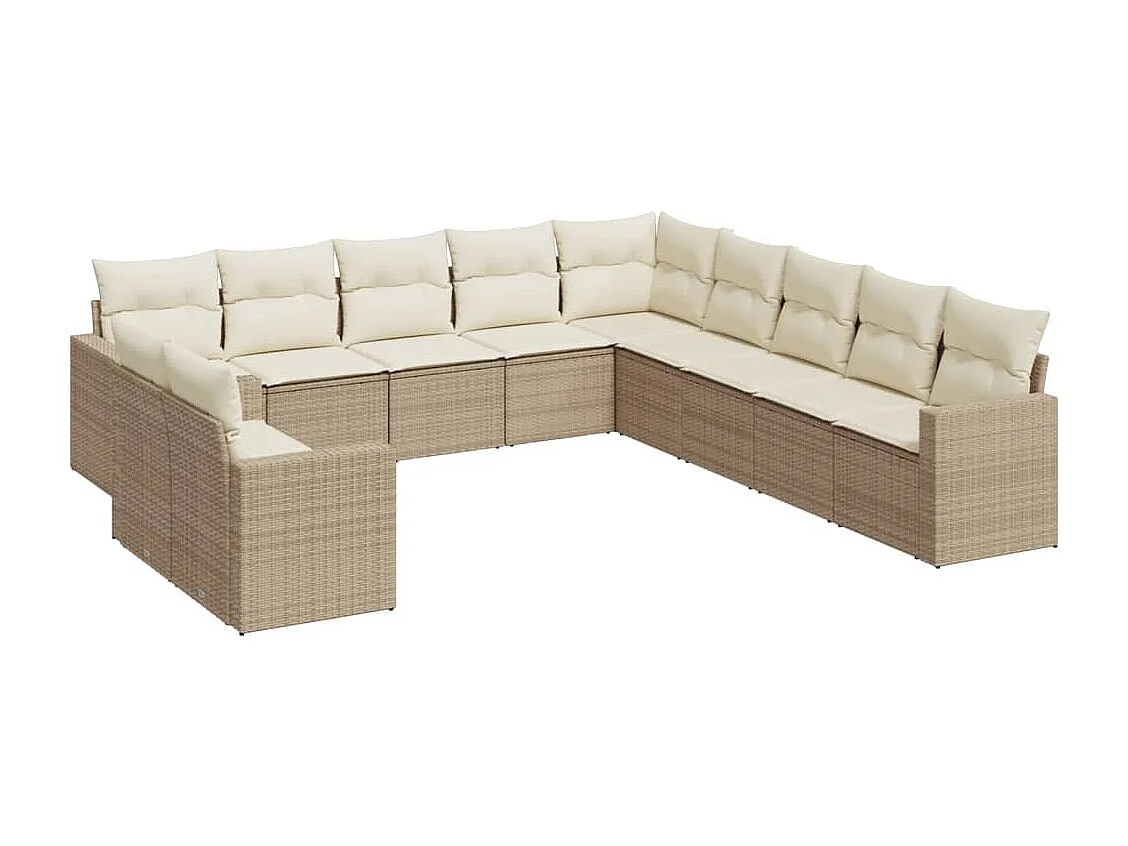 Salon de jardin 11 pcs avec coussins beige résine tressée