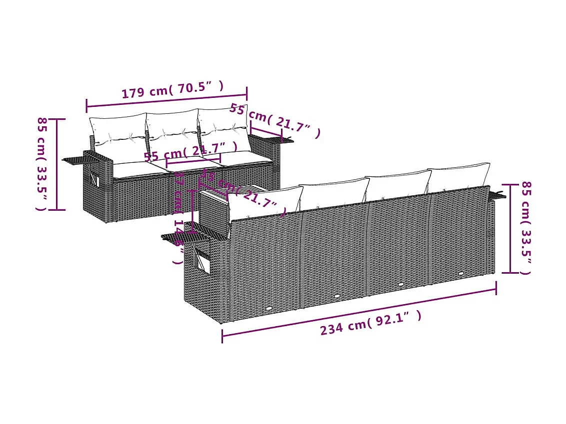 Salon de jardin avec coussins 8 pcs beige résine tressée