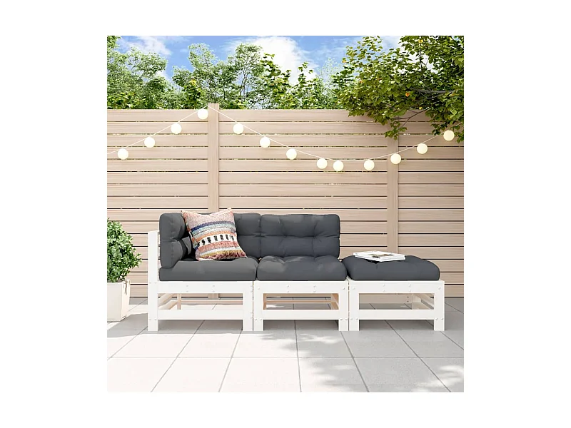 Salon de jardin 3 pcs blanc bois massif de pin