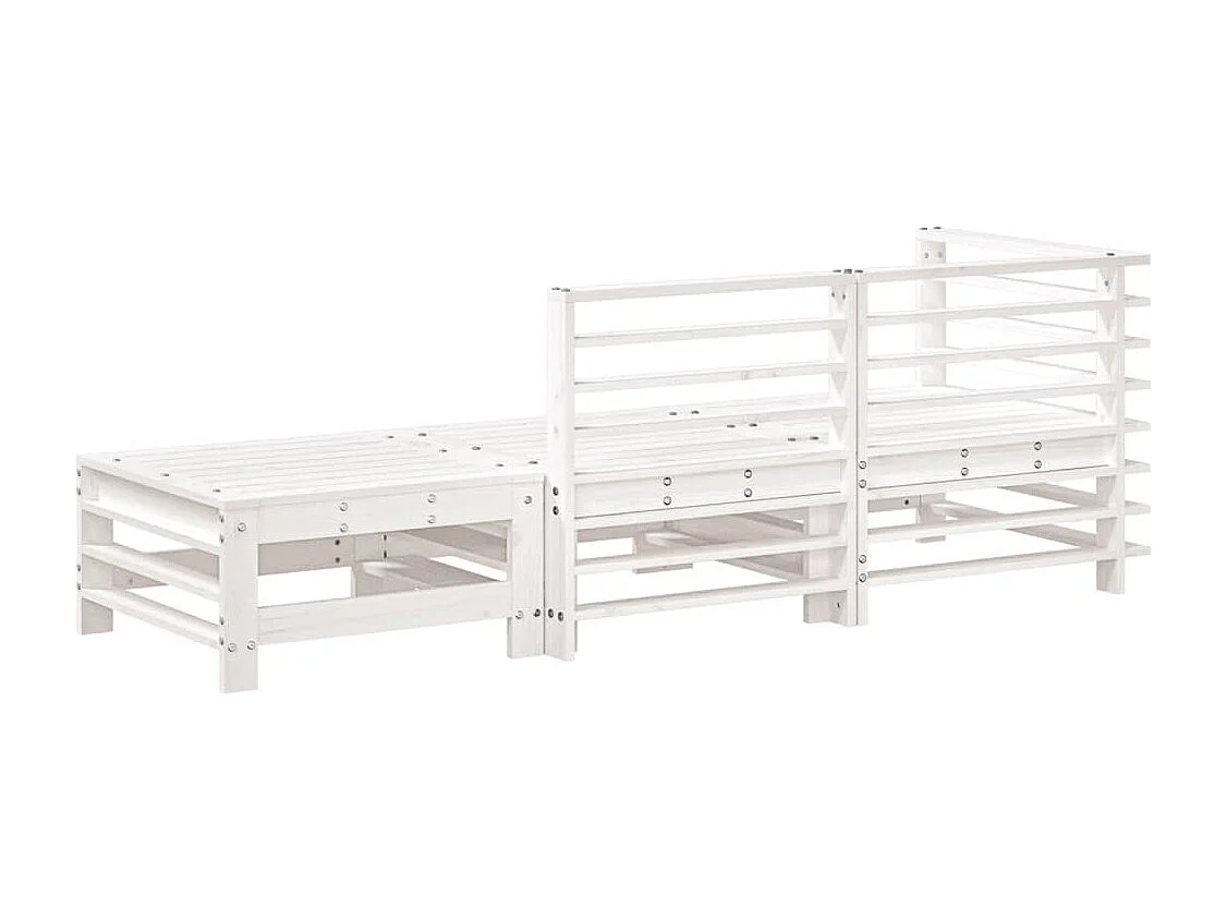 Salon de jardin 3 pcs blanc bois massif de pin
