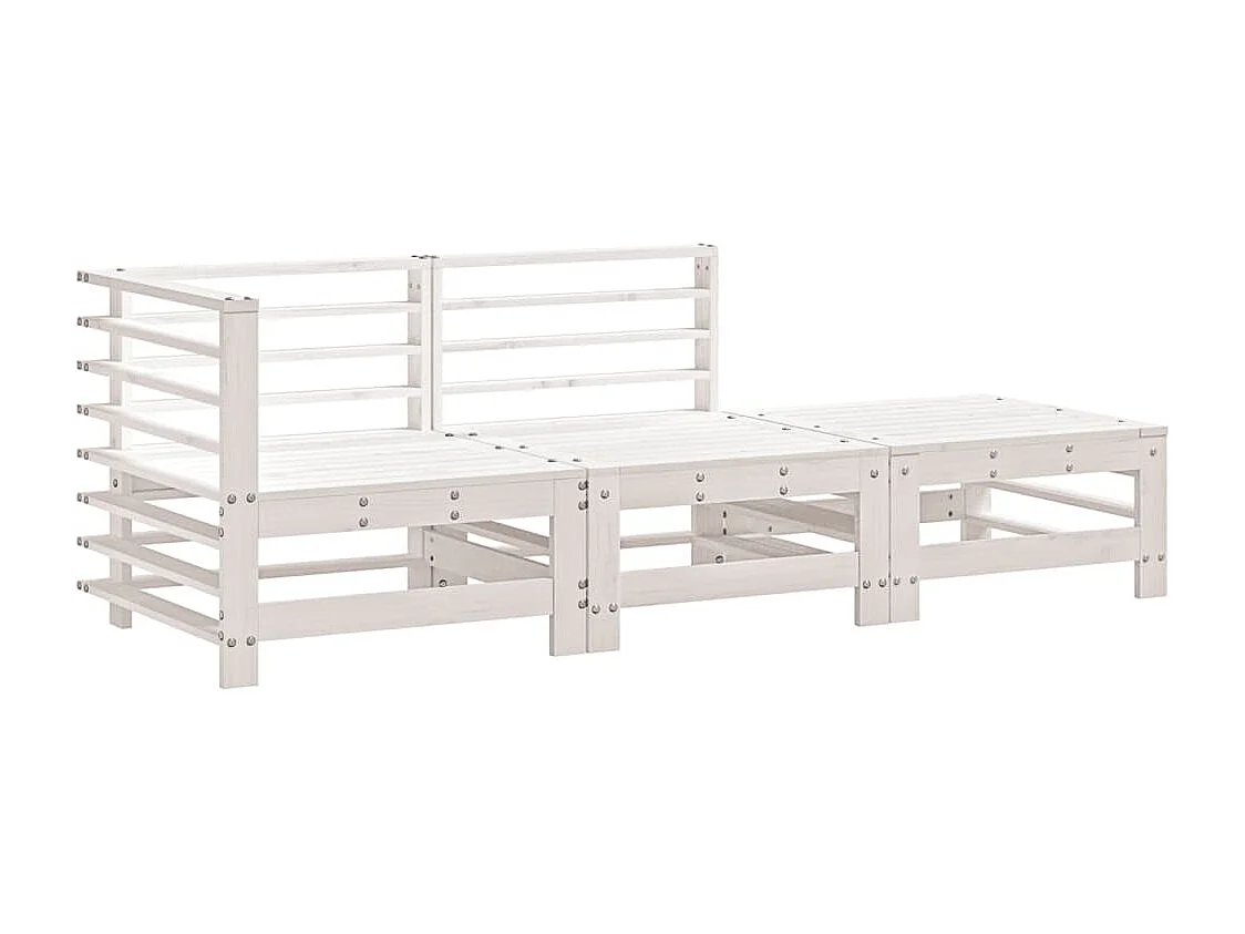 Salon de jardin 3 pcs blanc bois massif de pin