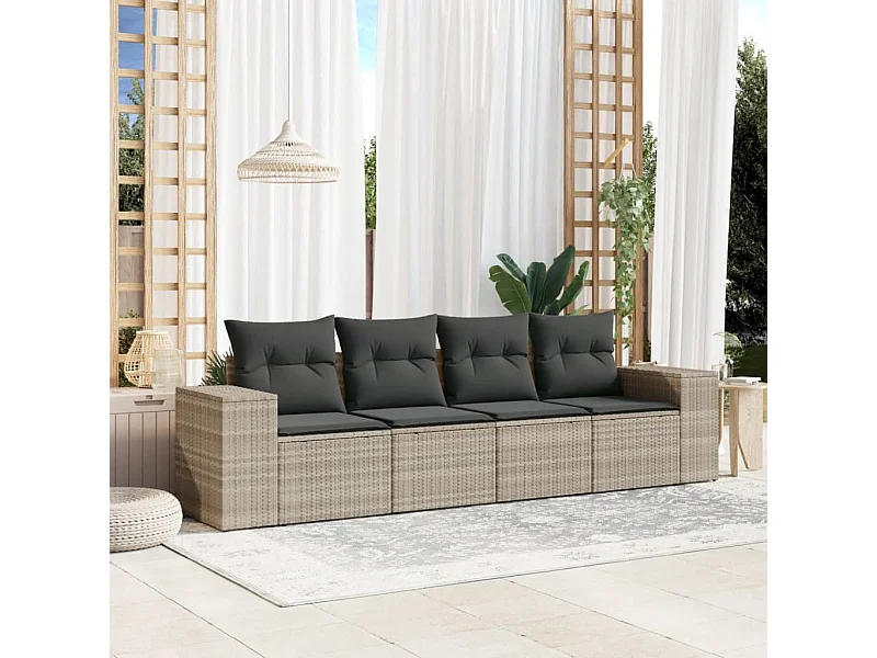 Salon de jardin 4 pcs avec coussins gris clair résine tressée