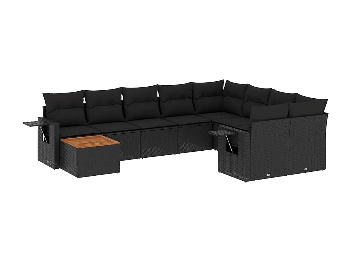 Salon de jardin 10 pcs avec coussins noir résine tressée