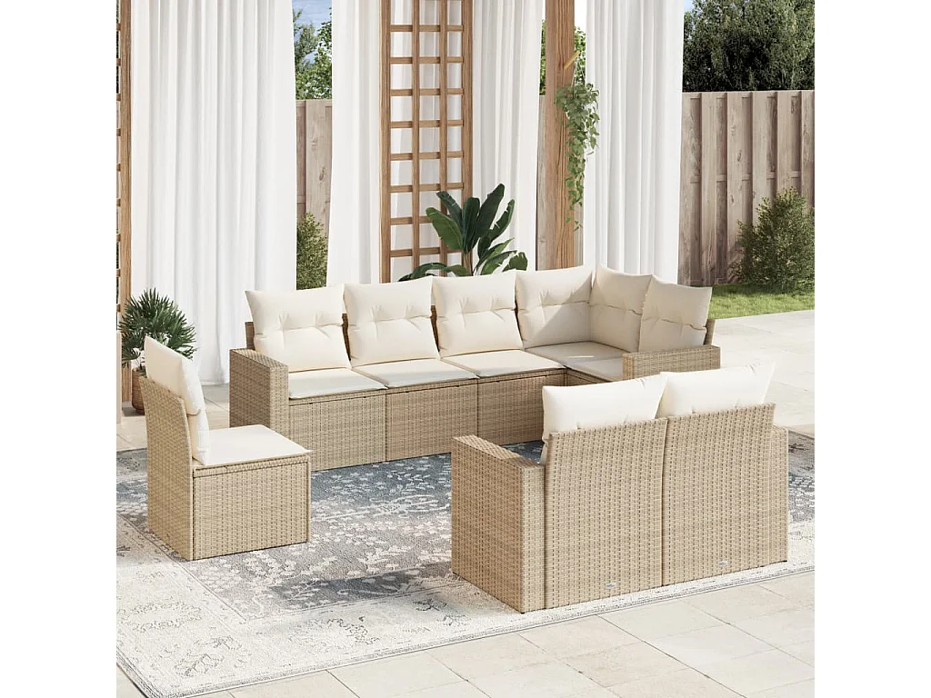 Mobile da giardino con cuscini 8 pz in resina intrecciata beige