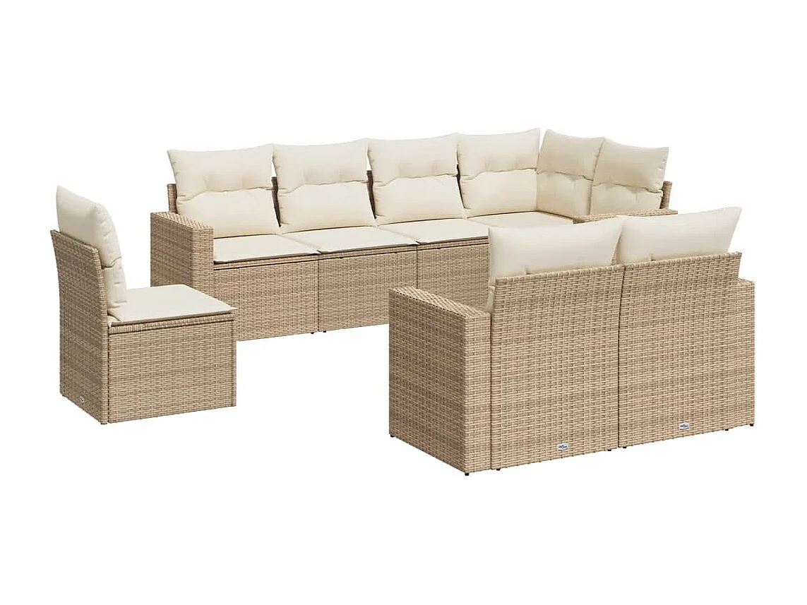 Salon de jardin avec coussins 8 pcs beige résine tressée