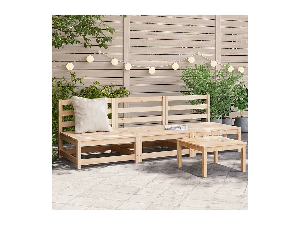 Canapés de jardin sans accoudoirs 3 pcs bois de pin massif