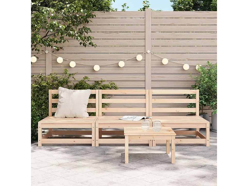 Gartensofas ohne Armlehnen, 3 Stück, massives Kiefernholz