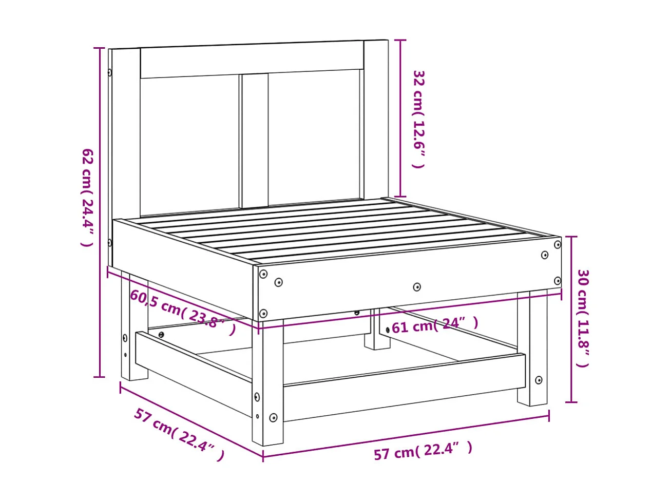 Canapé central de jardin bois de pin imprégné