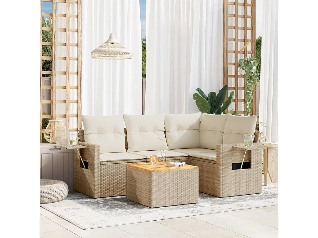 Salon de jardin avec coussins 5 pcs beige résine tressée