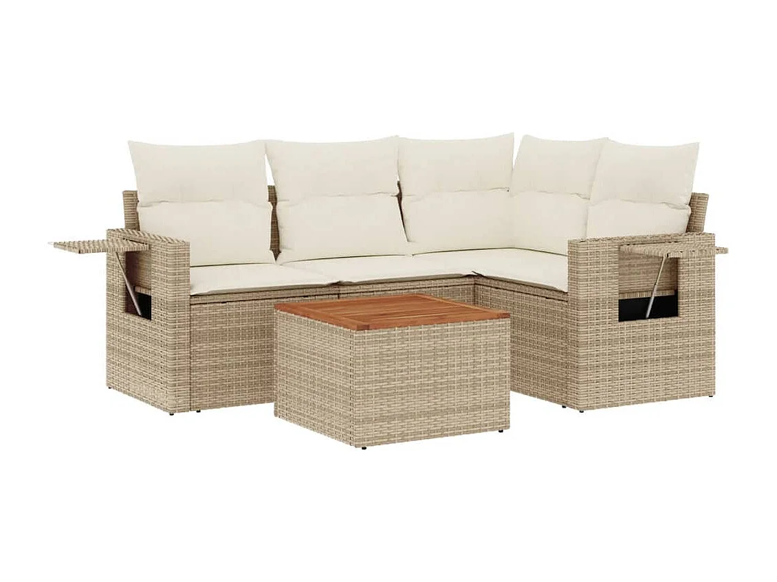 Salon de jardin avec coussins 5 pcs beige résine tressée