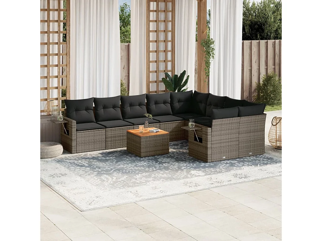 Mobile da giardino con cuscini 10 pz in resina intrecciata grigia