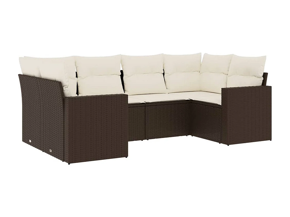 Salon de jardin avec coussins 6 pcs marron résine tressée