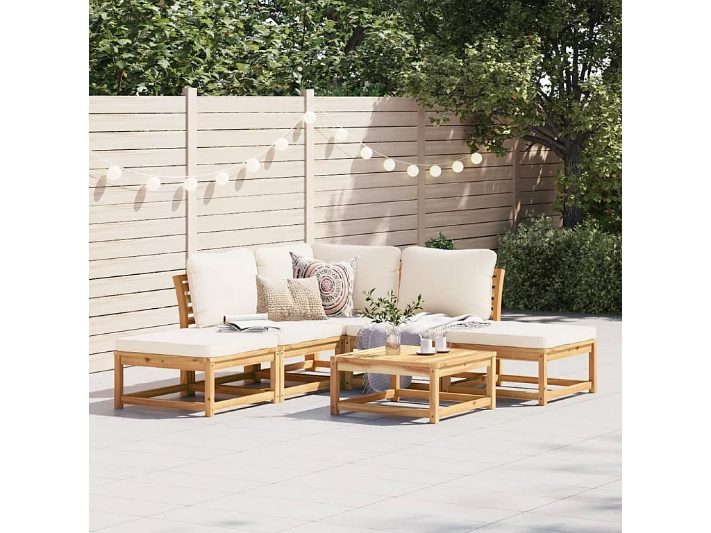 Salon de jardin 6 pcs avec coussins bois d'acacia solide