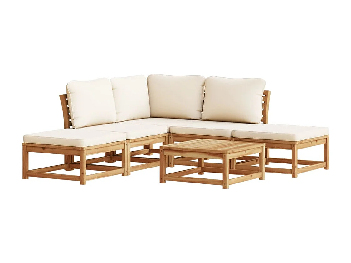 Salon de jardin 6 pcs avec coussins bois d'acacia solide