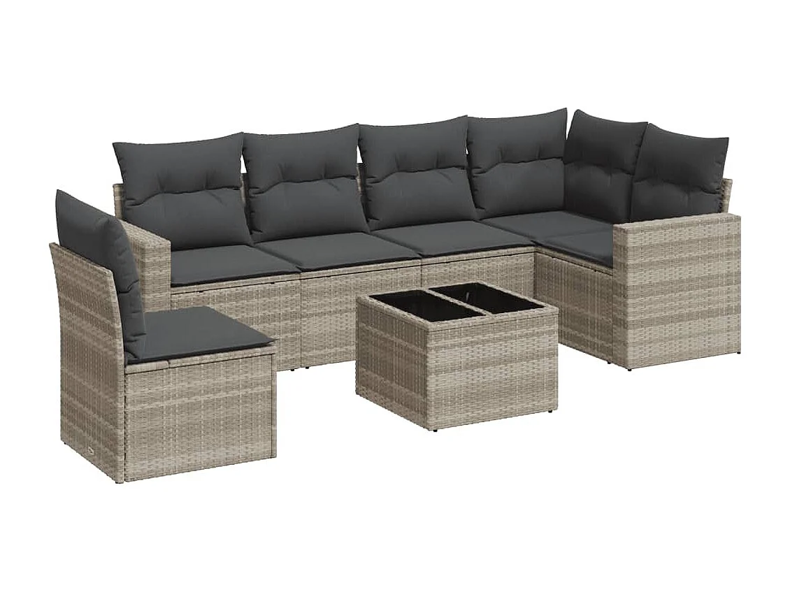 Salon de jardin avec coussins 7 pcs gris clair résine tressée