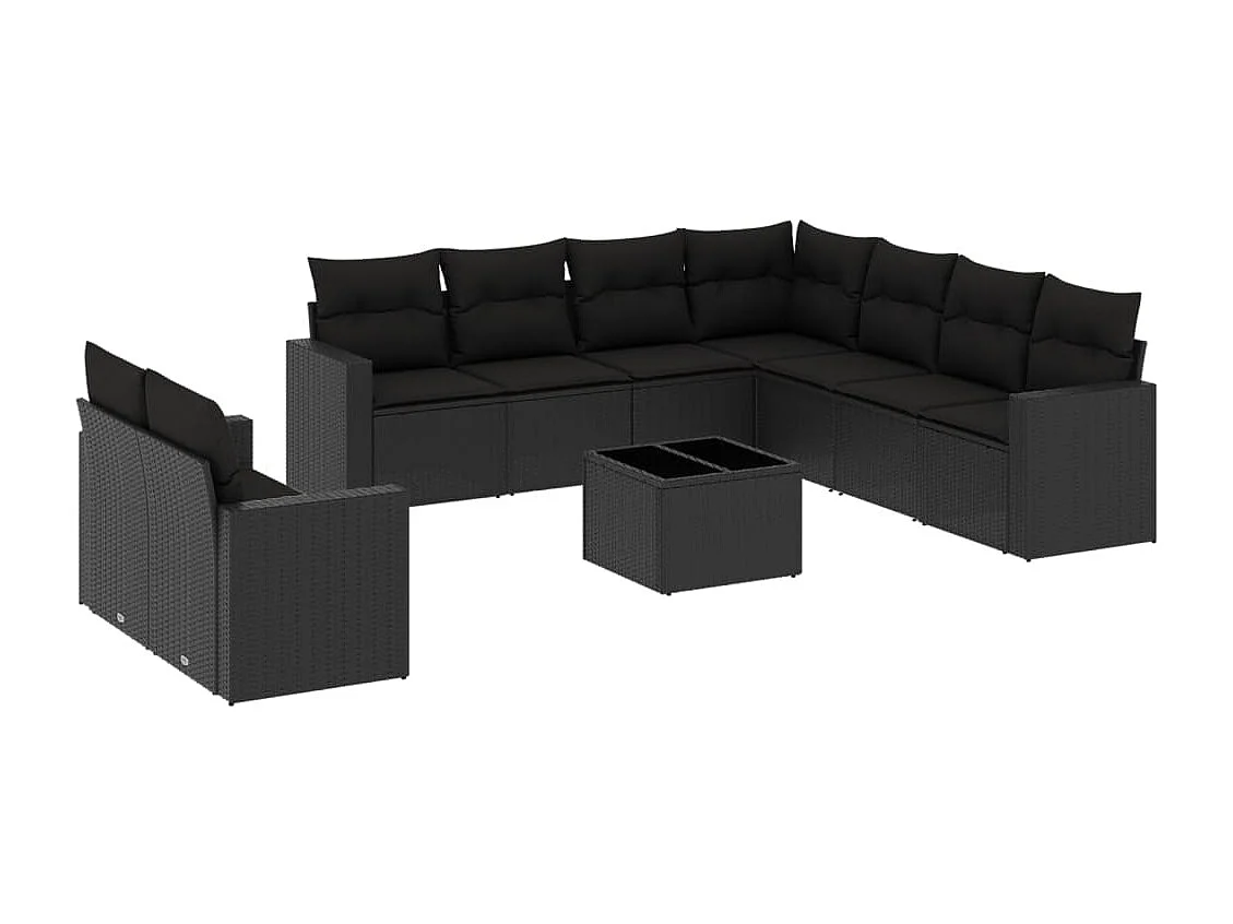 Mobili da giardino 10 pezzi con cuscini in resina intrecciata nera