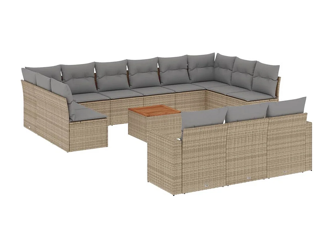 Mobile da giardino con cuscini 14 pz in resina intrecciata beige